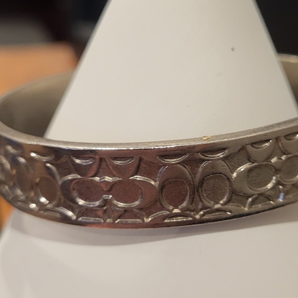 Coach Silver Toned Hinged Bangle Logo Bracelet - Picture 4 of 7